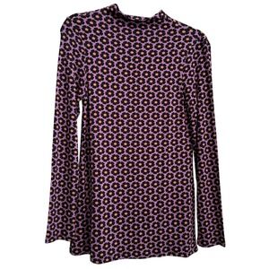 Mango Floral Mock-Neck Long Sleeve Top Purple‎ Black Women's Size S NWT